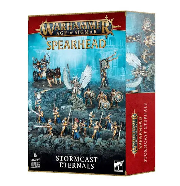 Warhammer Age of Sigmar Spearhead box set with figurines on a white background