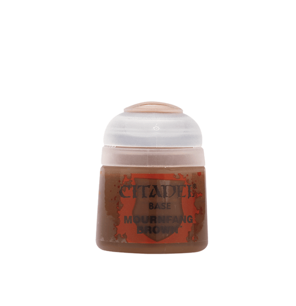 Jar of Citadel Mournfang Brown paint on a white background
