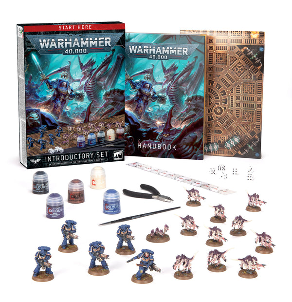 Warhammer 40k Introductory Set starter box with miniatures and rulebook for beginners