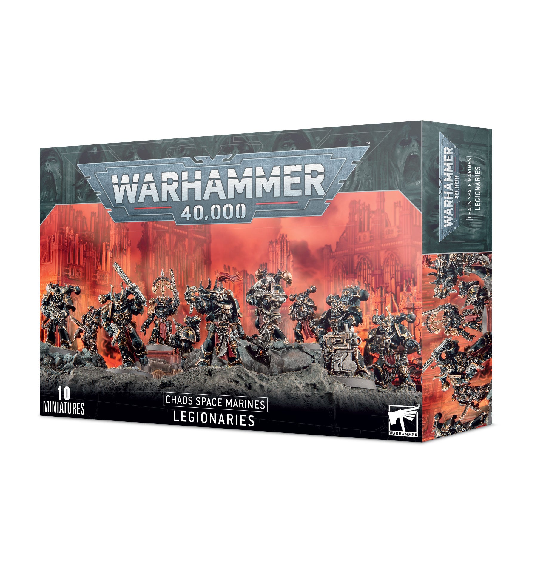 Chaos Space Marines Legionaries squad miniatures with corrupted power armor and weapons"