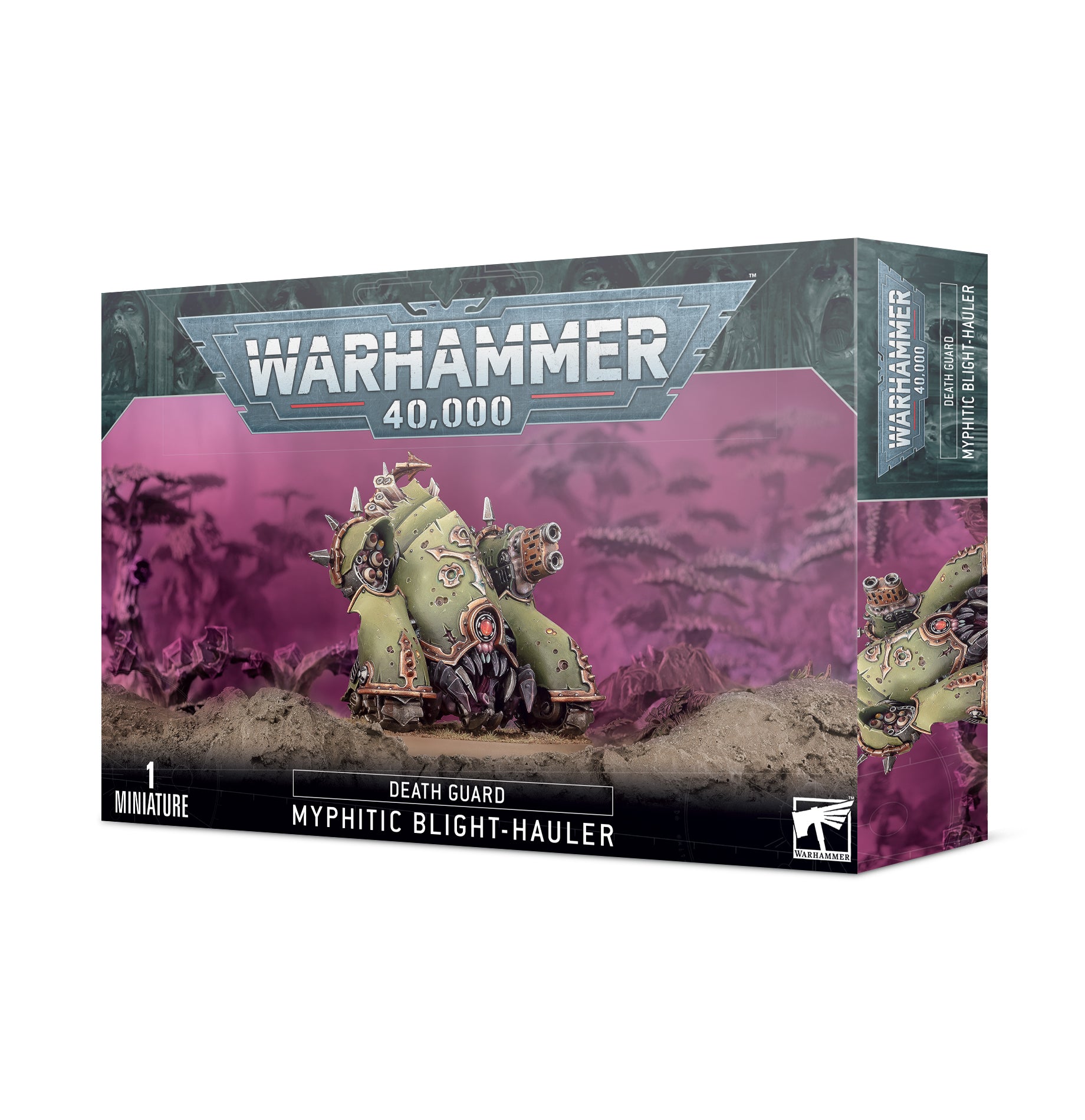 Death Guard Myphitic Blight Hauler tank miniature with plague weaponry and Nurgle corruption