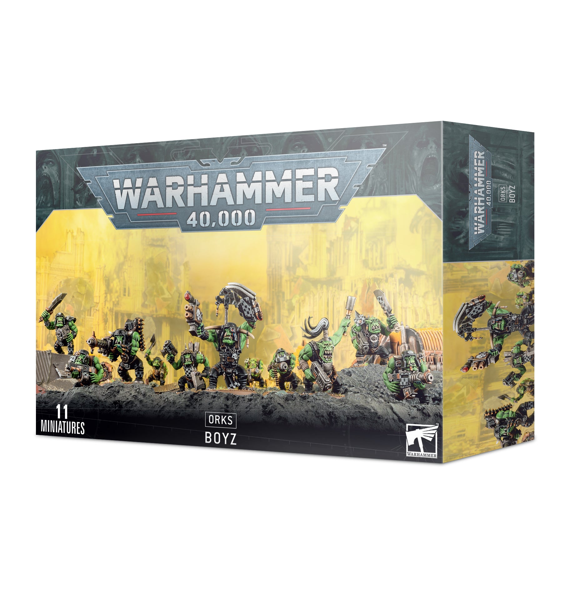 Warhammer 40,000 Orks Boyz miniatures box packaging on a white background