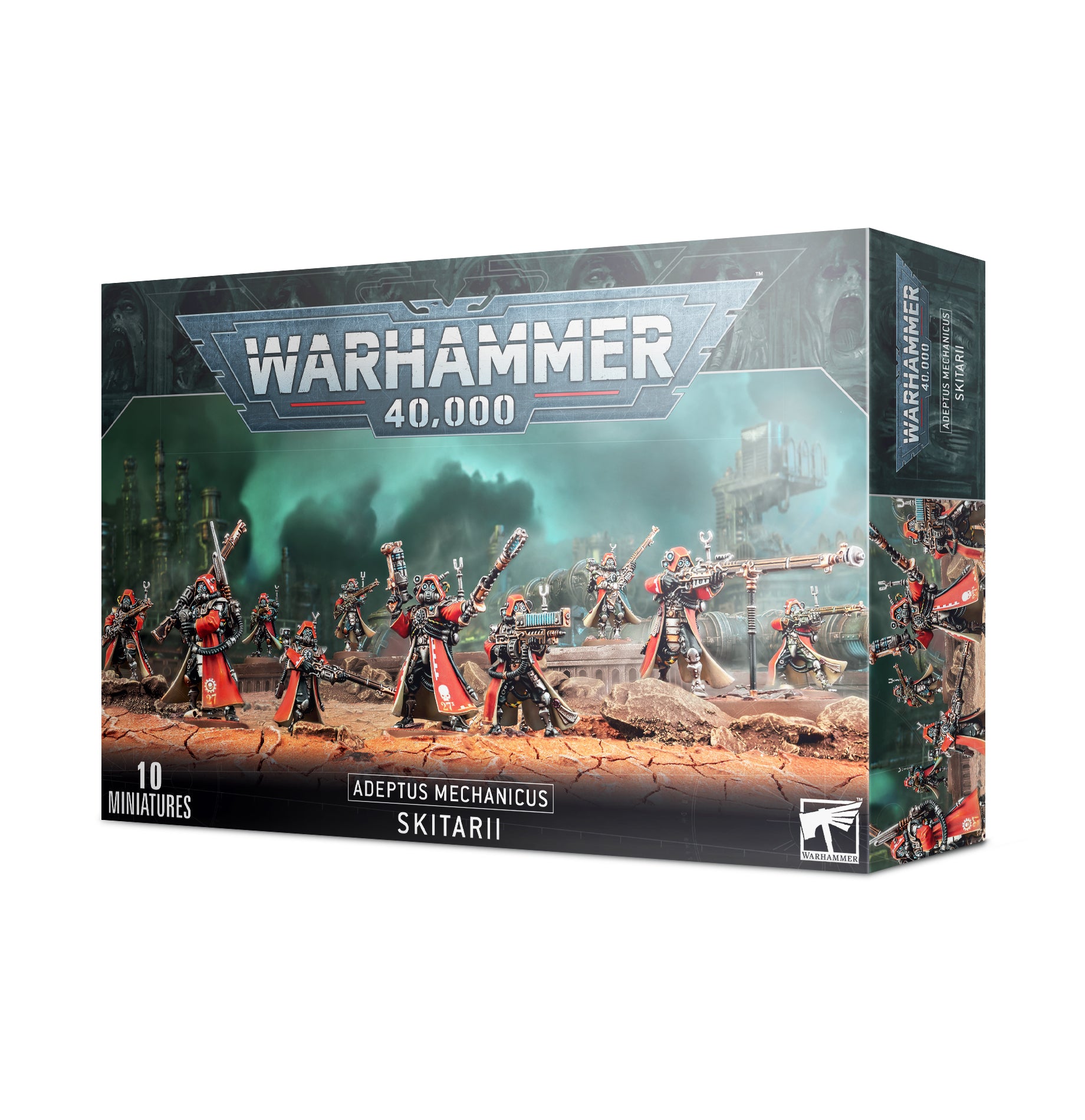 Warhammer 40,000 game box with miniatures on a white background