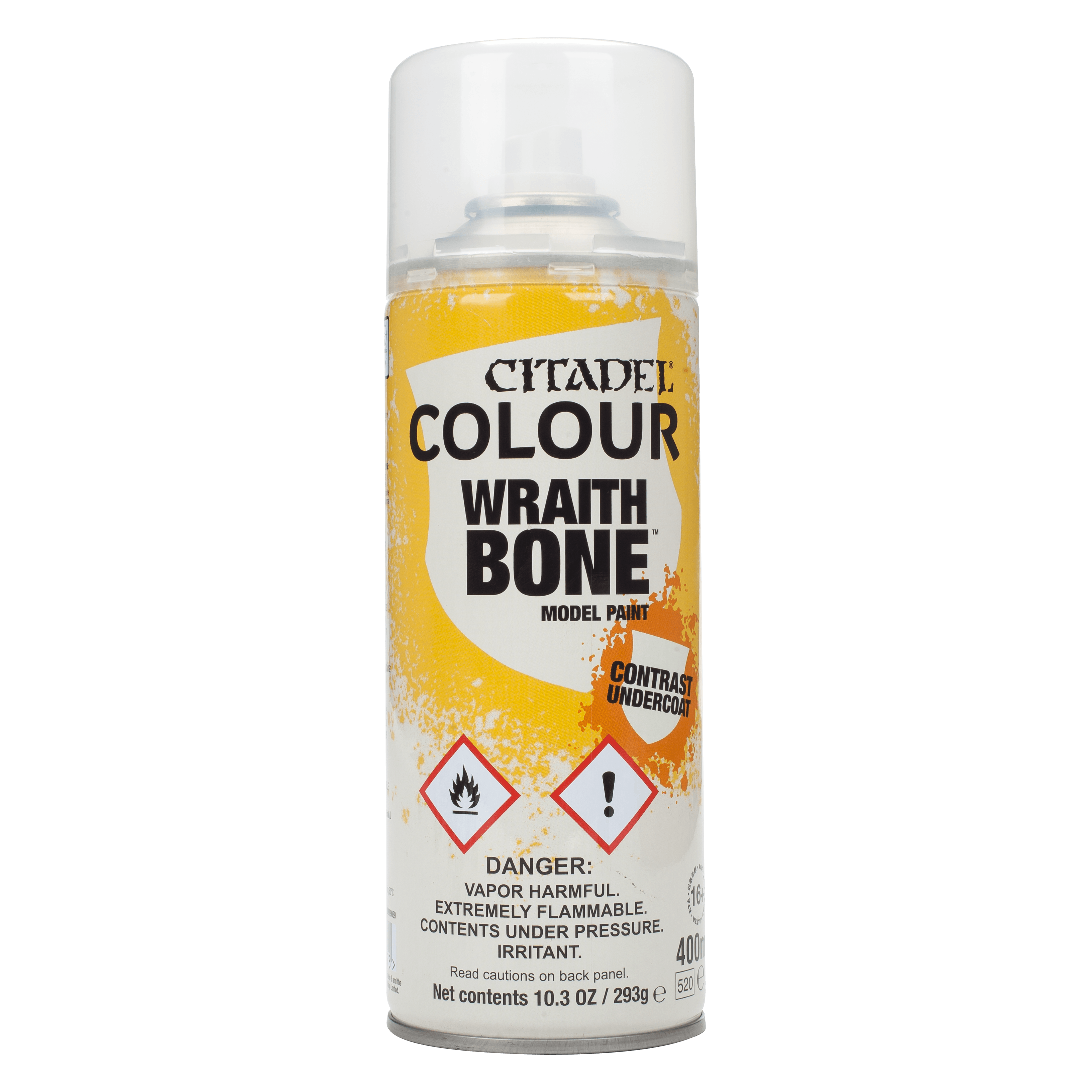 Citadel Colour Wraith Bone spray paint can on a gray background