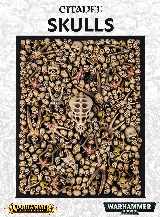 Packaging of Citadel Skulls with Warhammer logo on a white background