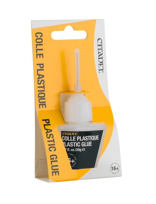 Packaging of Citadel Plastic Glue with yellow and white design