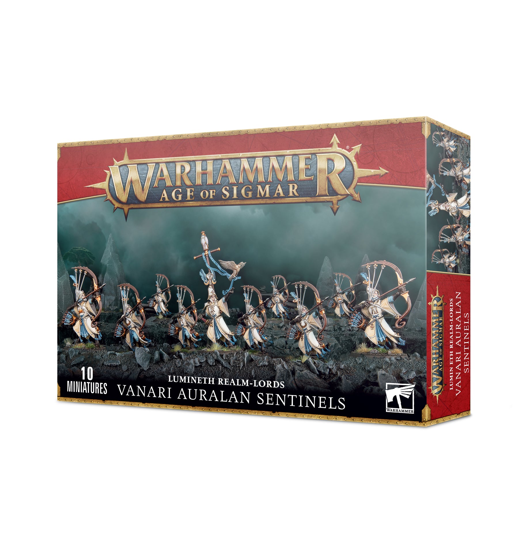 Warhammer Age of Sigmar game box with Vanari Auralan Sentinels on a white background