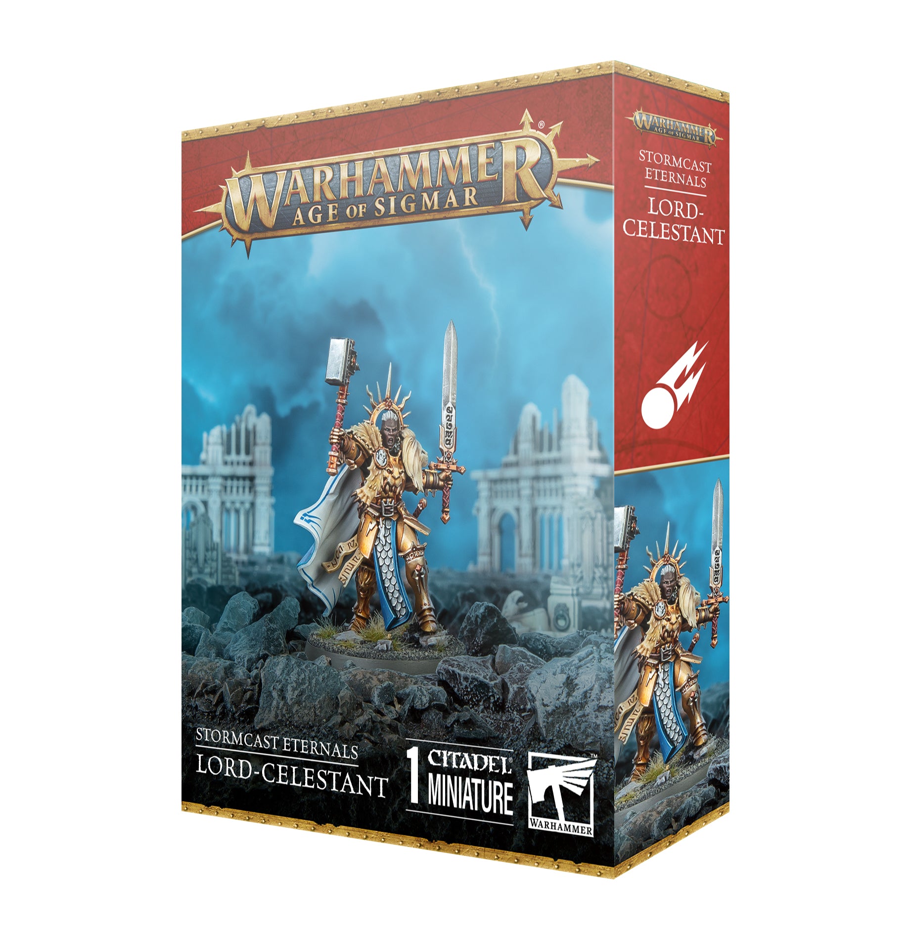 Warhammer Age of Sigmar game box with a warrior figure on a white background