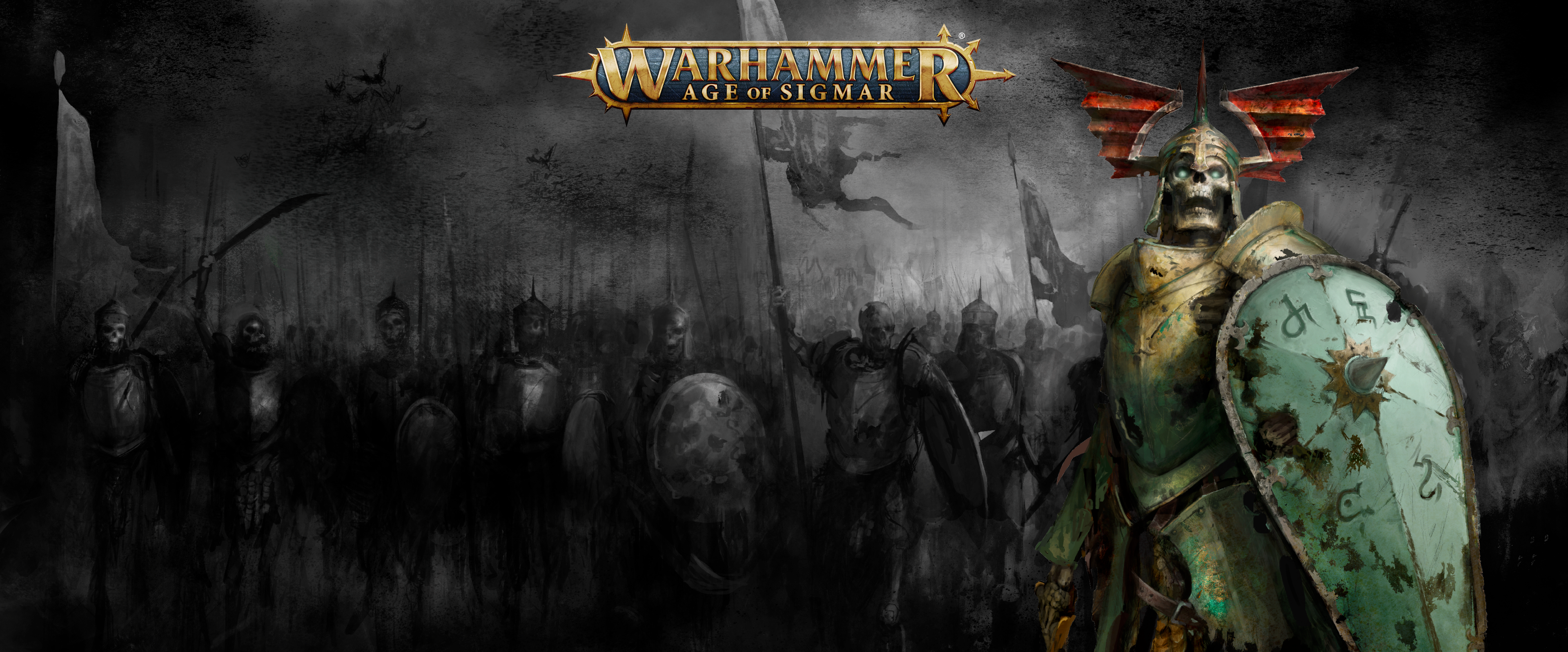 Warhammer Age of Sigmar banner with warrior and zombies
